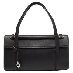 Cartier Black Leather Cabochon Flap Shoulder Bag