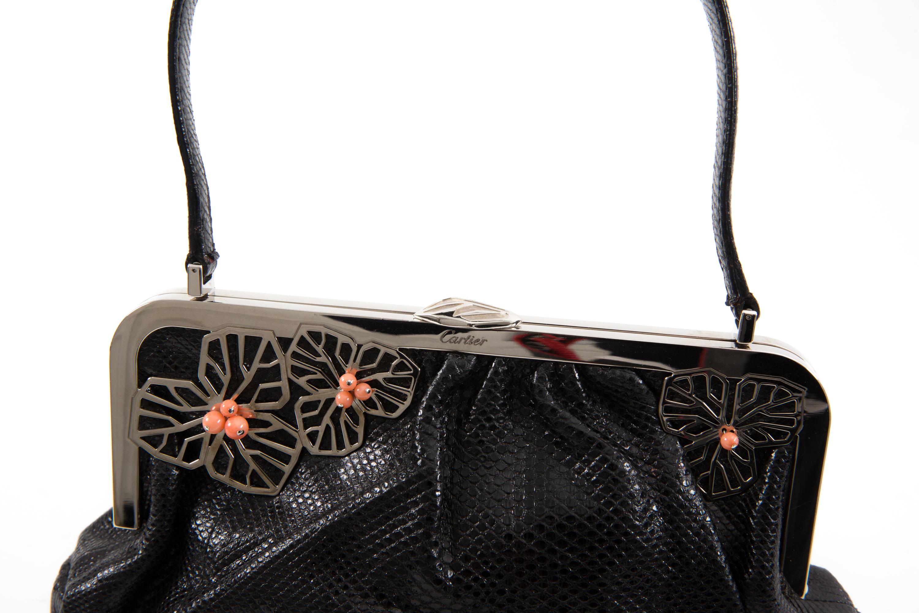 Cartier Black Leather Evening Handbag For Sale 2