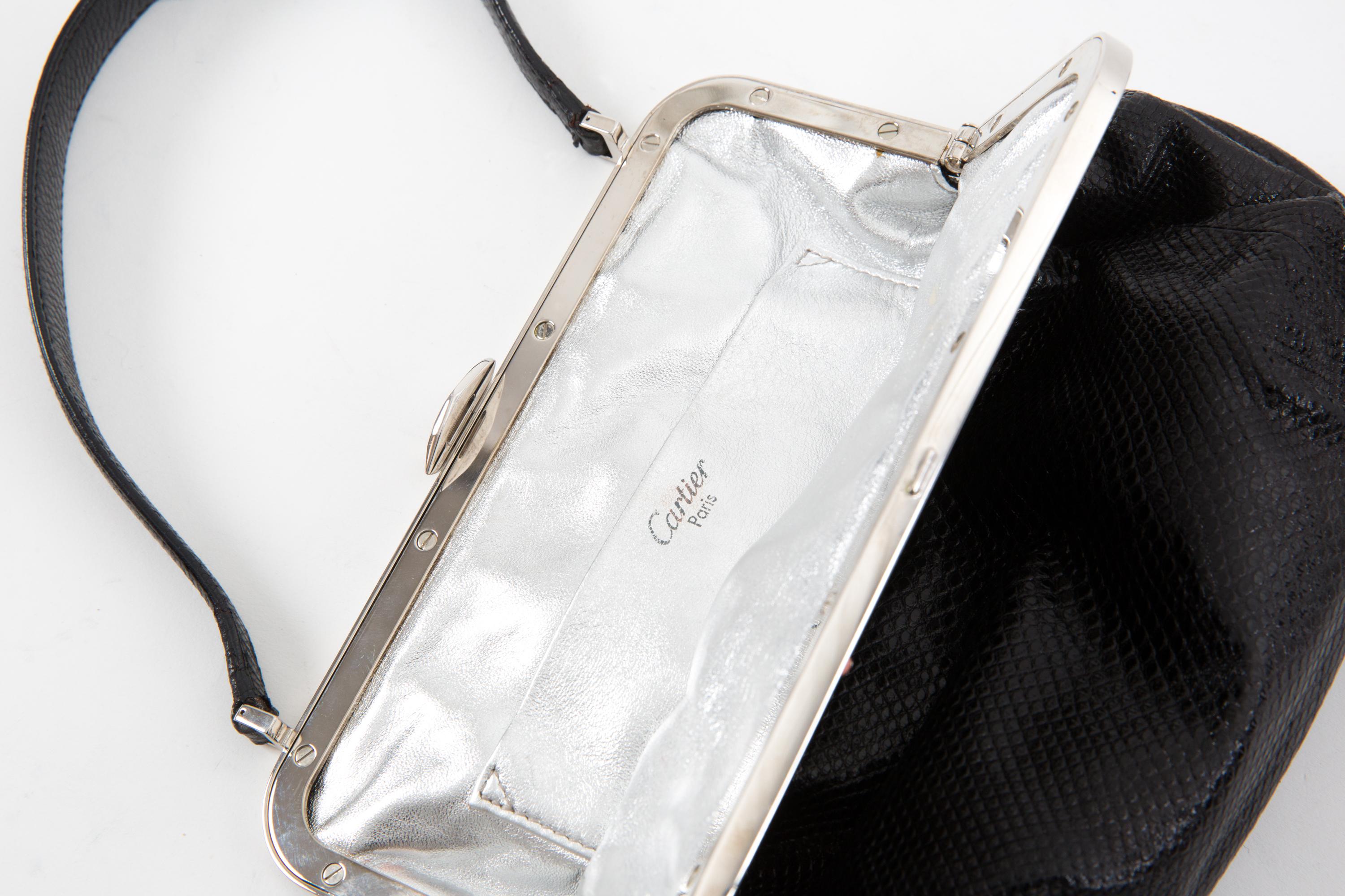 Cartier Black Leather Evening Handbag For Sale 3