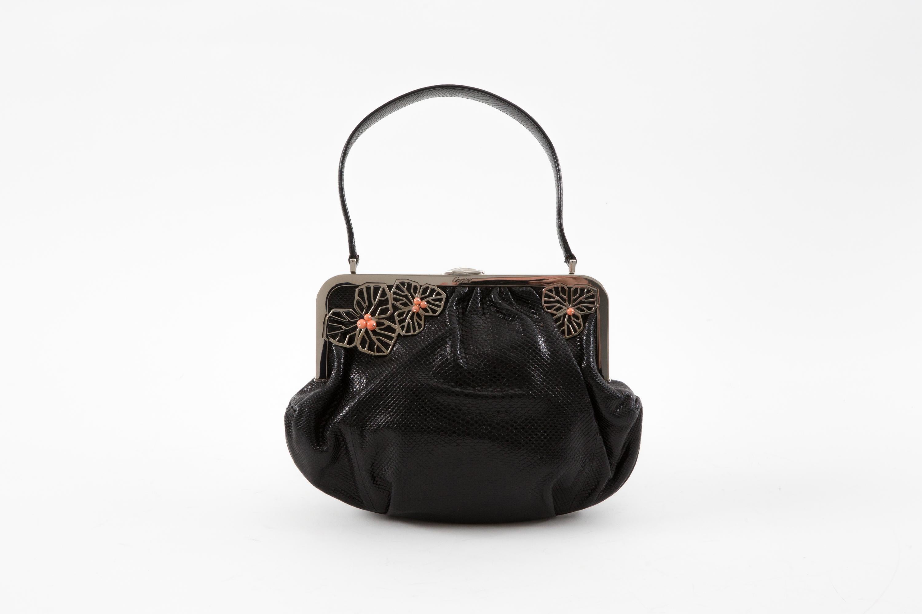 Cartier Black Leather Evening Handbag For Sale 5