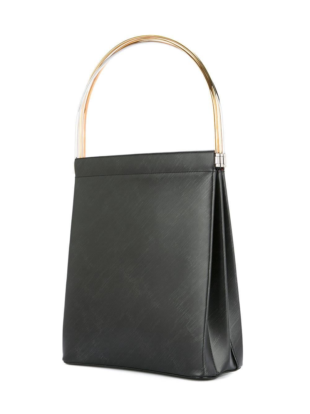 Women's Cartier Black Leather Evening Kelly Style Top Handle Satchel Bag