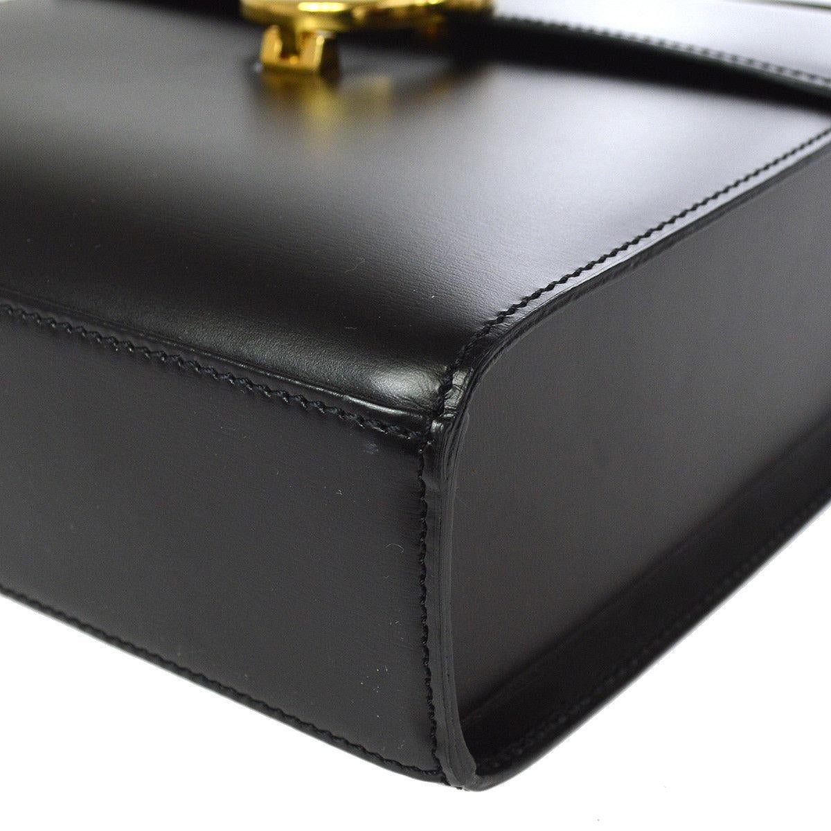 Women's Cartier Black Leather Gold 2 in 1 Kelly Top Handle Satchel Shoulder Flap Bag