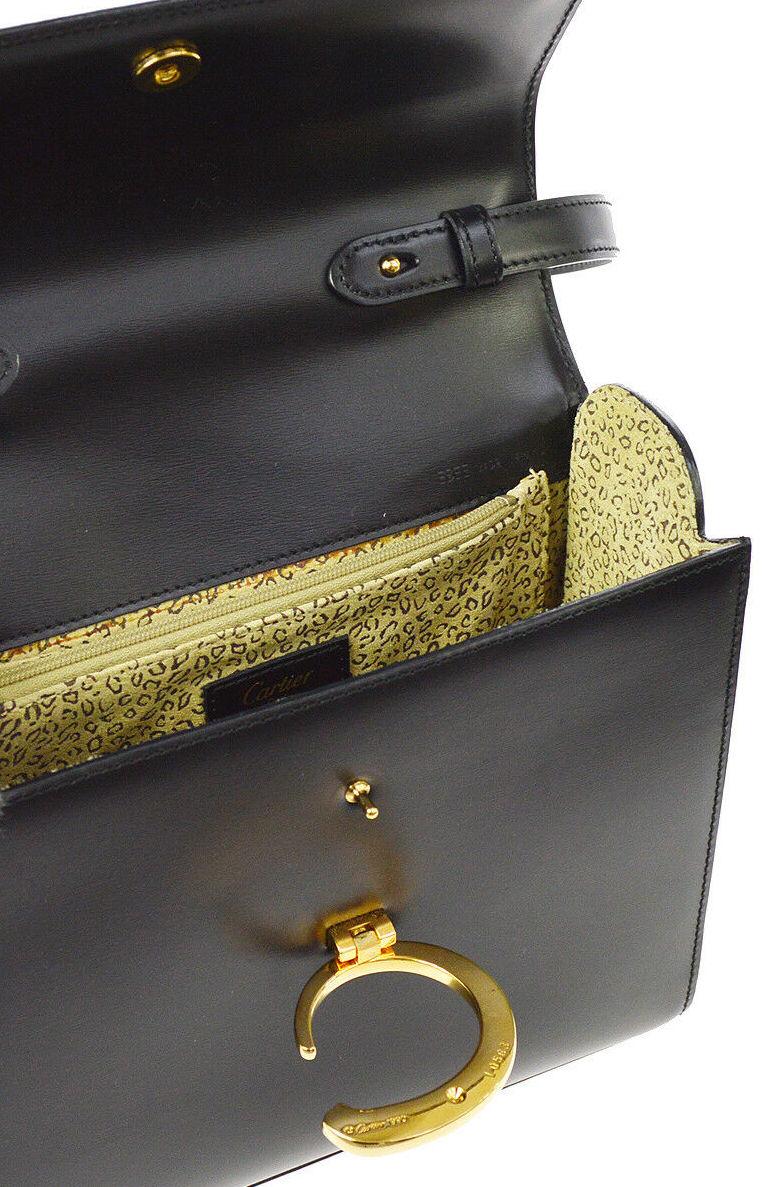 Cartier Black Leather Gold 2 in 1 Kelly Top Handle Satchel Shoulder Flap Bag 1