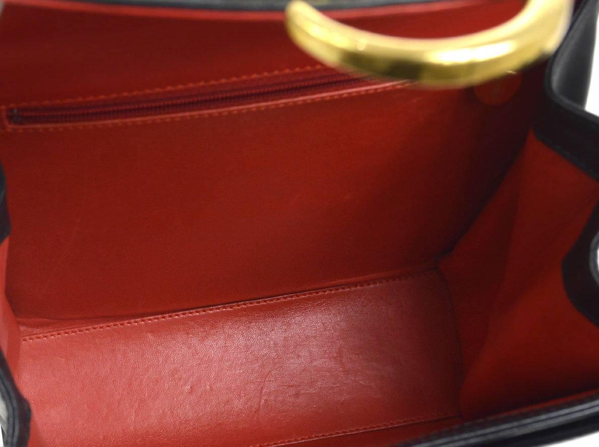 Cartier Black Leather Gold Emblem Charm Kelly Top Handle Satchel Flap Bag 1