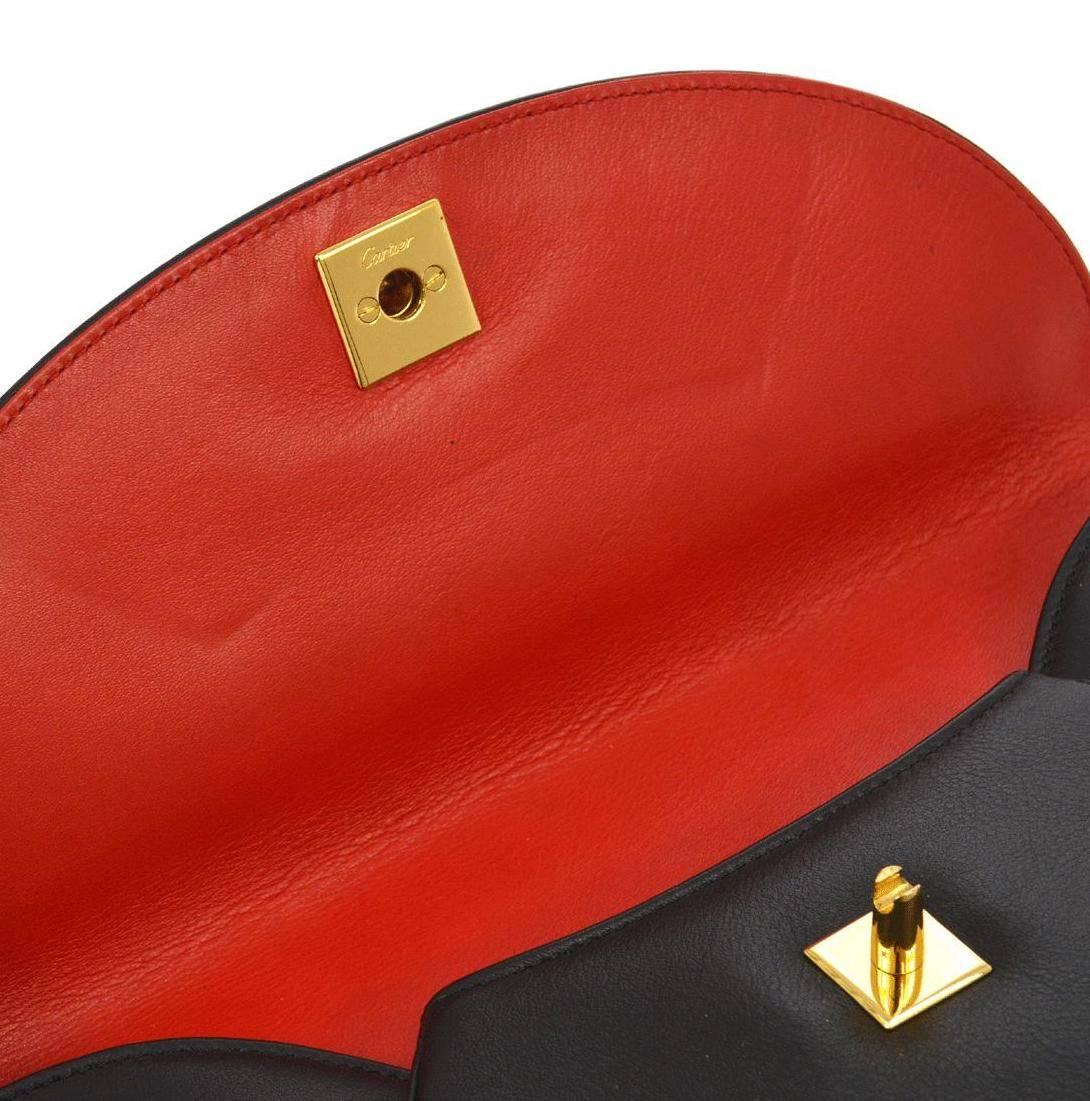 Cartier Schwarze Leder-Clutch mit goldenem Umschlag und Klappe für den Abend im Angebot 3