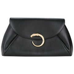 Cartier Schwarze Leder-Clutch mit goldenem Umschlag und Klappe für den Abend