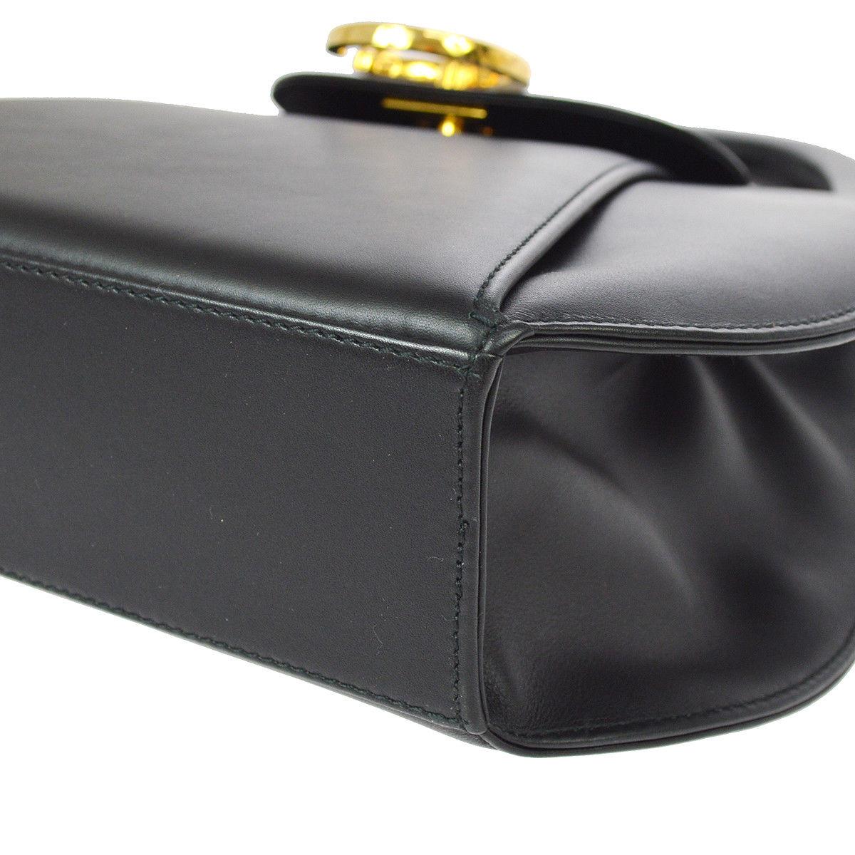 Cartier Black Leather Gold Emblem Top Handle Kelly Style Satchel Evening Bag 1