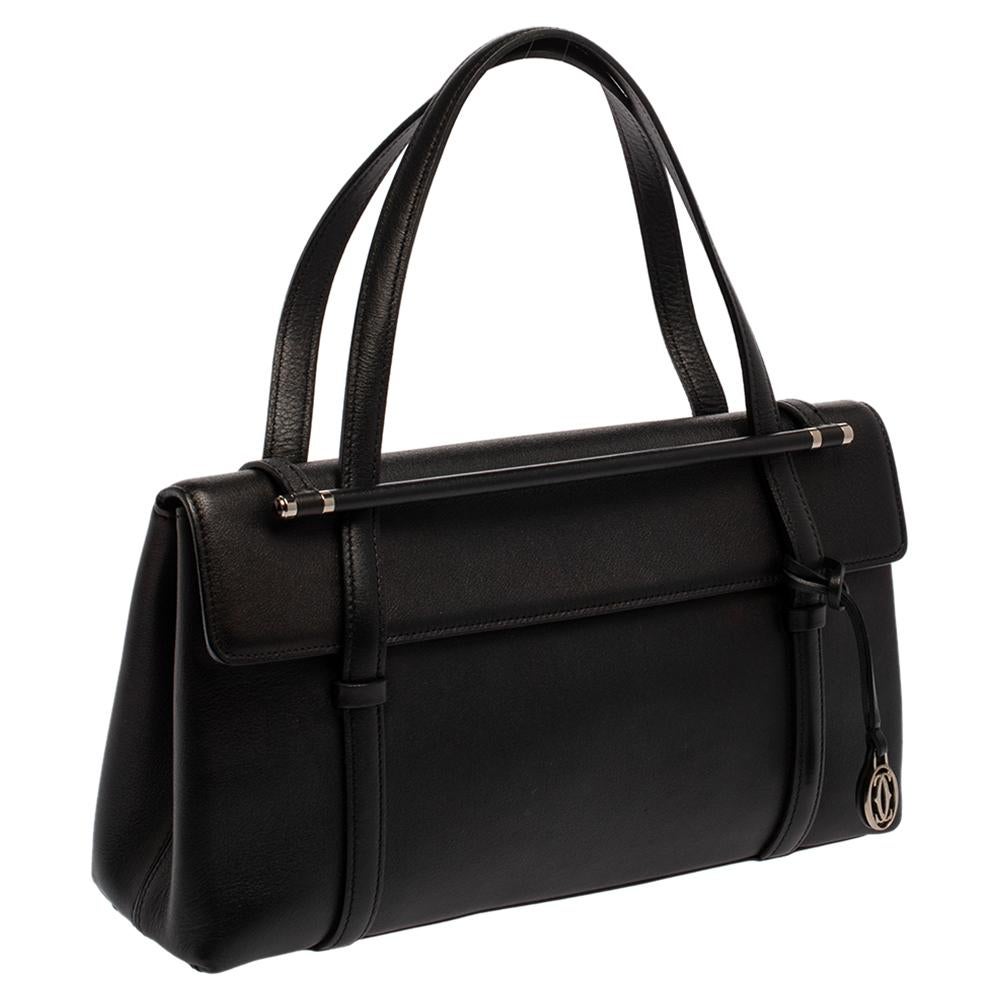 Cartier Black Leather Happy Birthday Cabochon Flap Bag In Good Condition In Dubai, Al Qouz 2