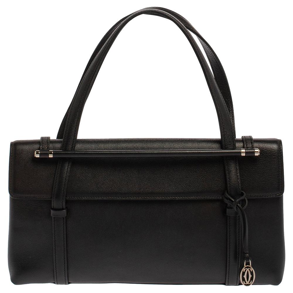Cartier Black Leather Happy Birthday Cabochon Flap Bag
