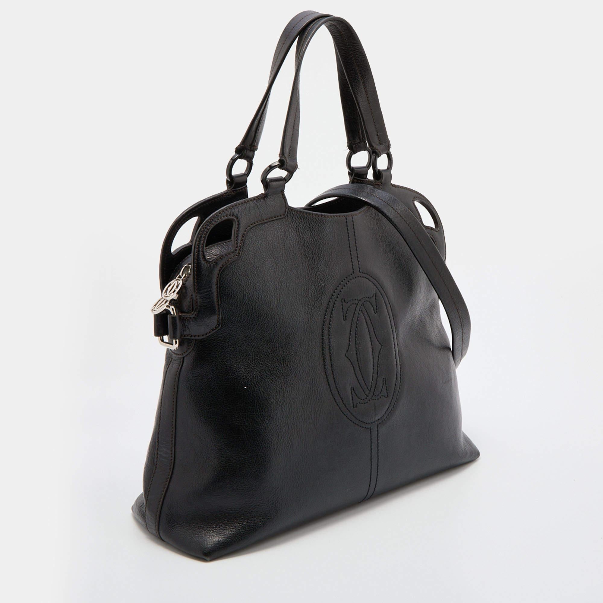 Women's Cartier Black Leather Marcello de Cartier Top Handle Bag
