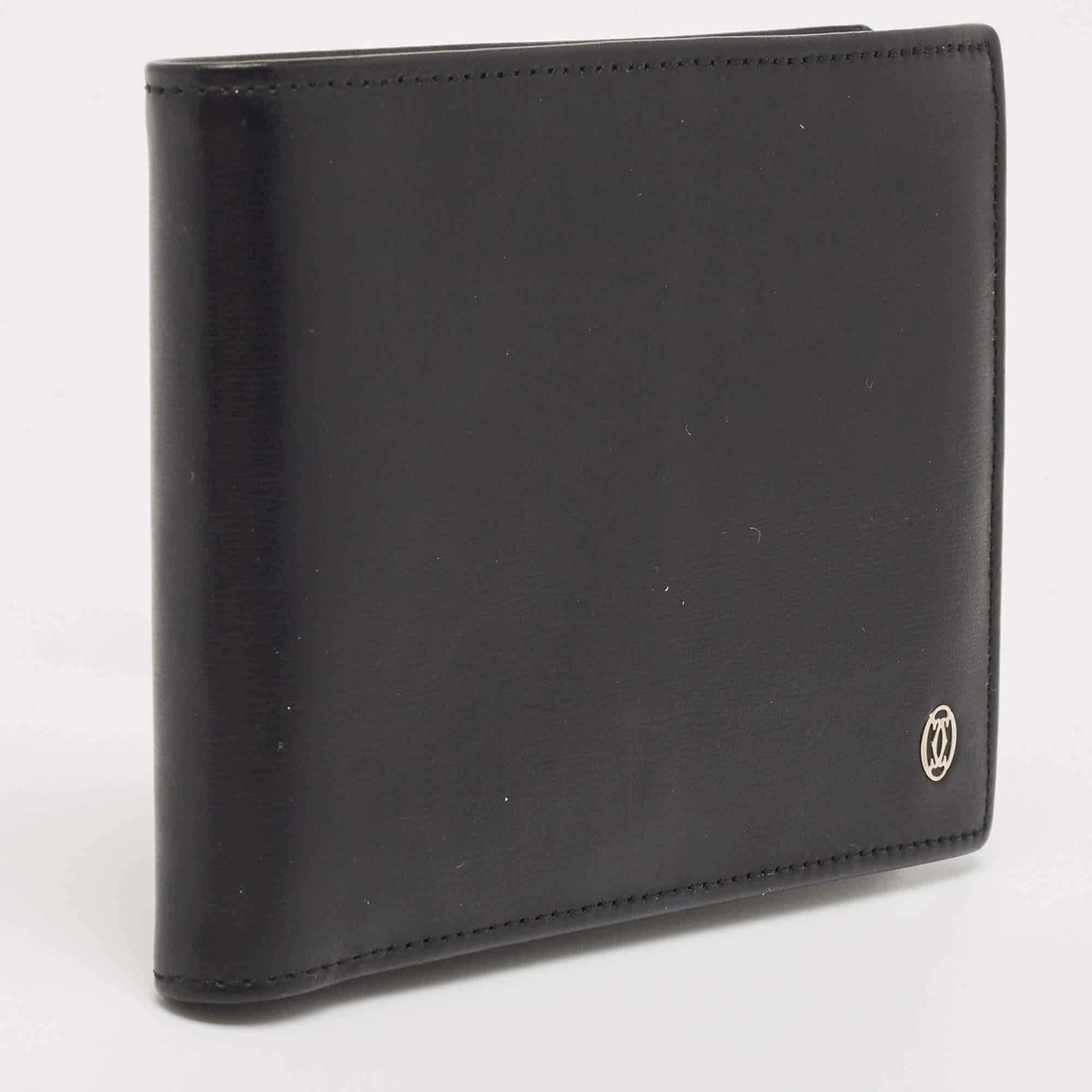 Cartier Black Leather Must De Cartier Bifold Wallet In Good Condition For Sale In Dubai, Al Qouz 2