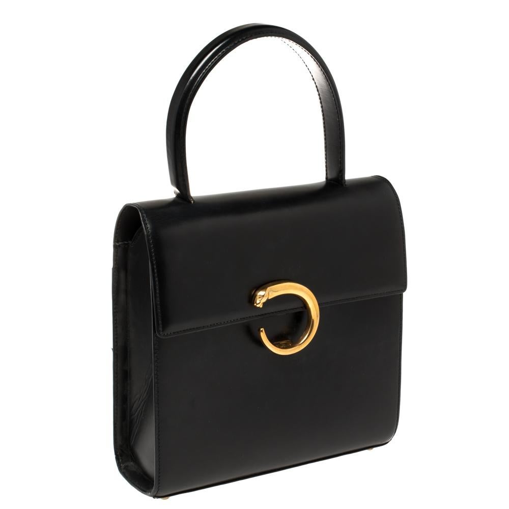 Cartier Black Leather Panthere Top Handle Bag In Good Condition In Dubai, Al Qouz 2