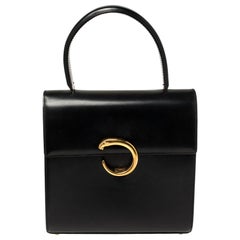 Cartier Black Leather Panthere Top Handle Bag