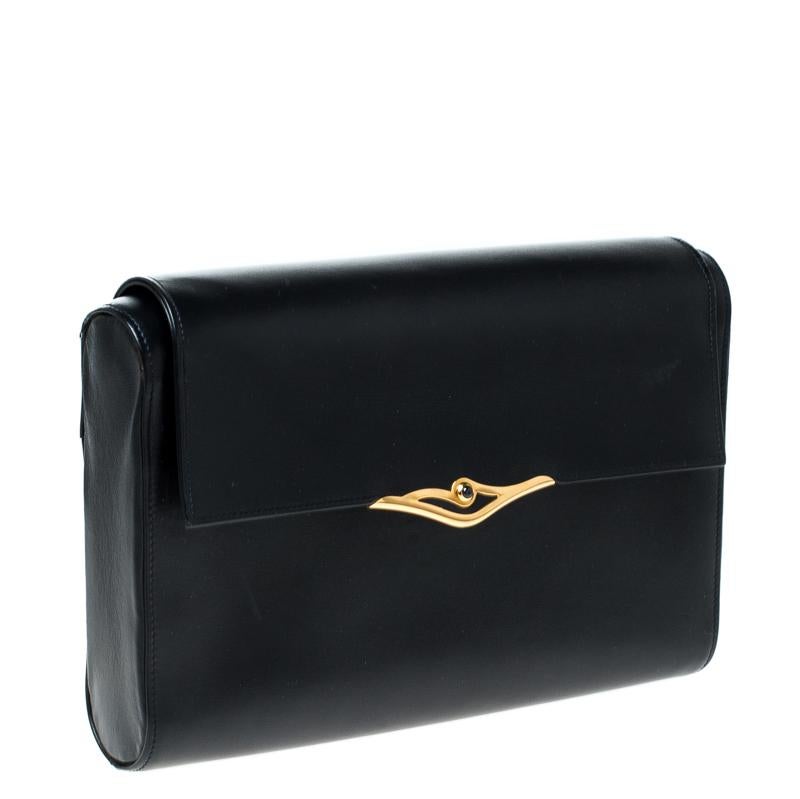 Women's Cartier Black Leather Sapphire Line Flap Clutch