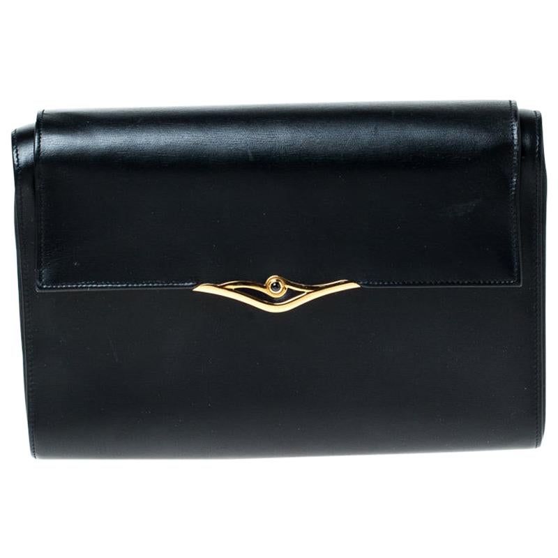 Cartier Black Leather Sapphire Line Flap Clutch