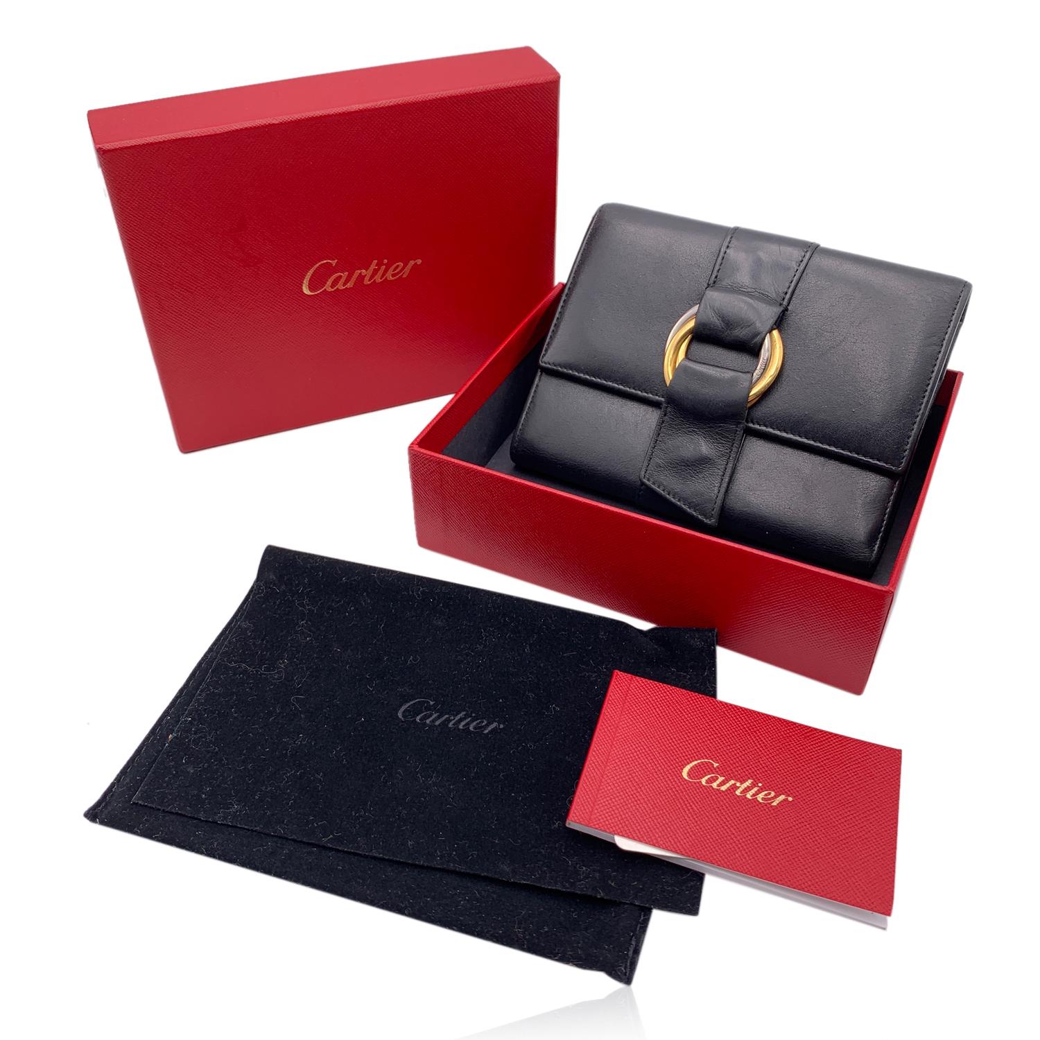 Cartier Black Leather Trinity Wallet Compact Coin Purse In Good Condition In Rome, Rome
