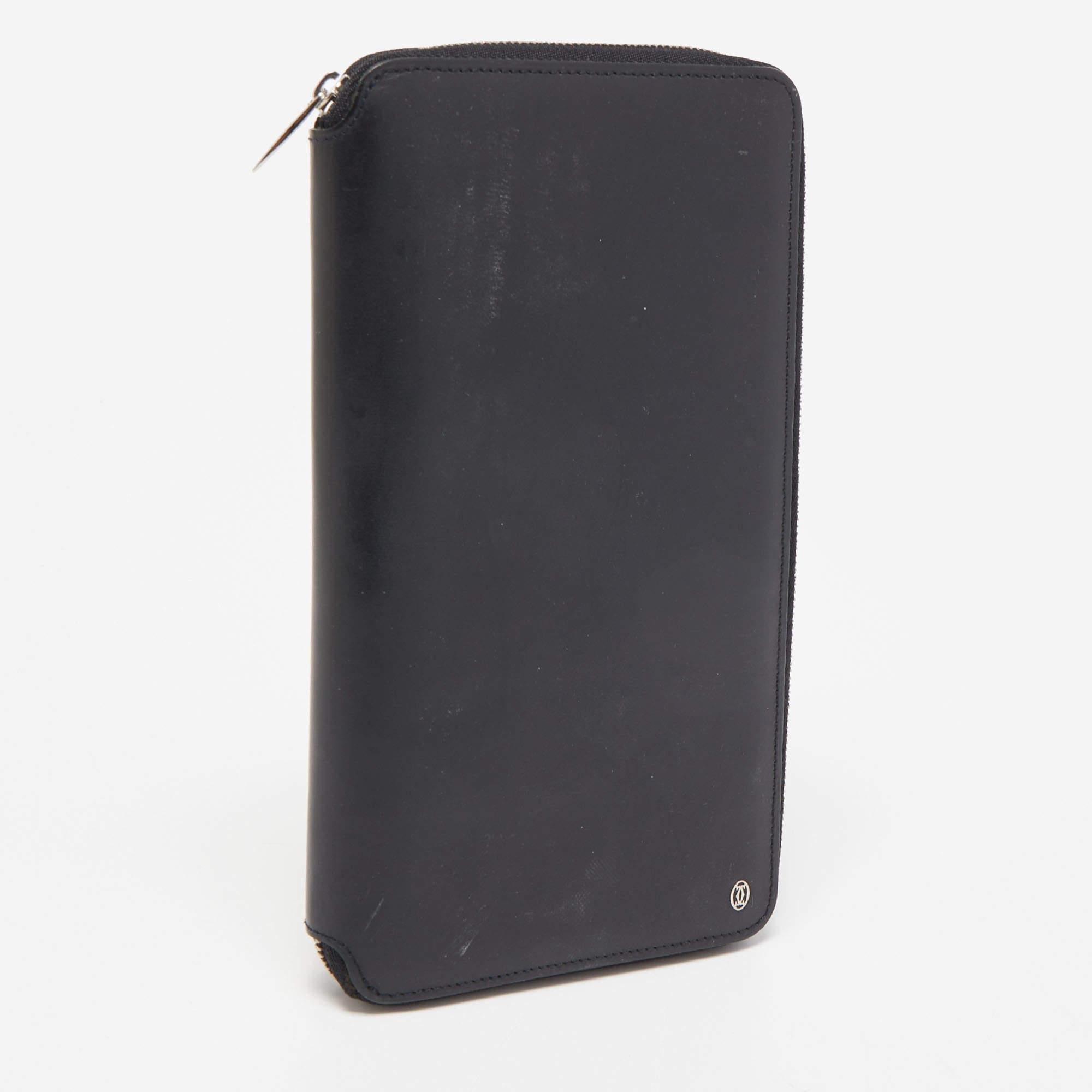 Cartier Black Leather Zip Around Organizer Clutch In Fair Condition In Dubai, Al Qouz 2