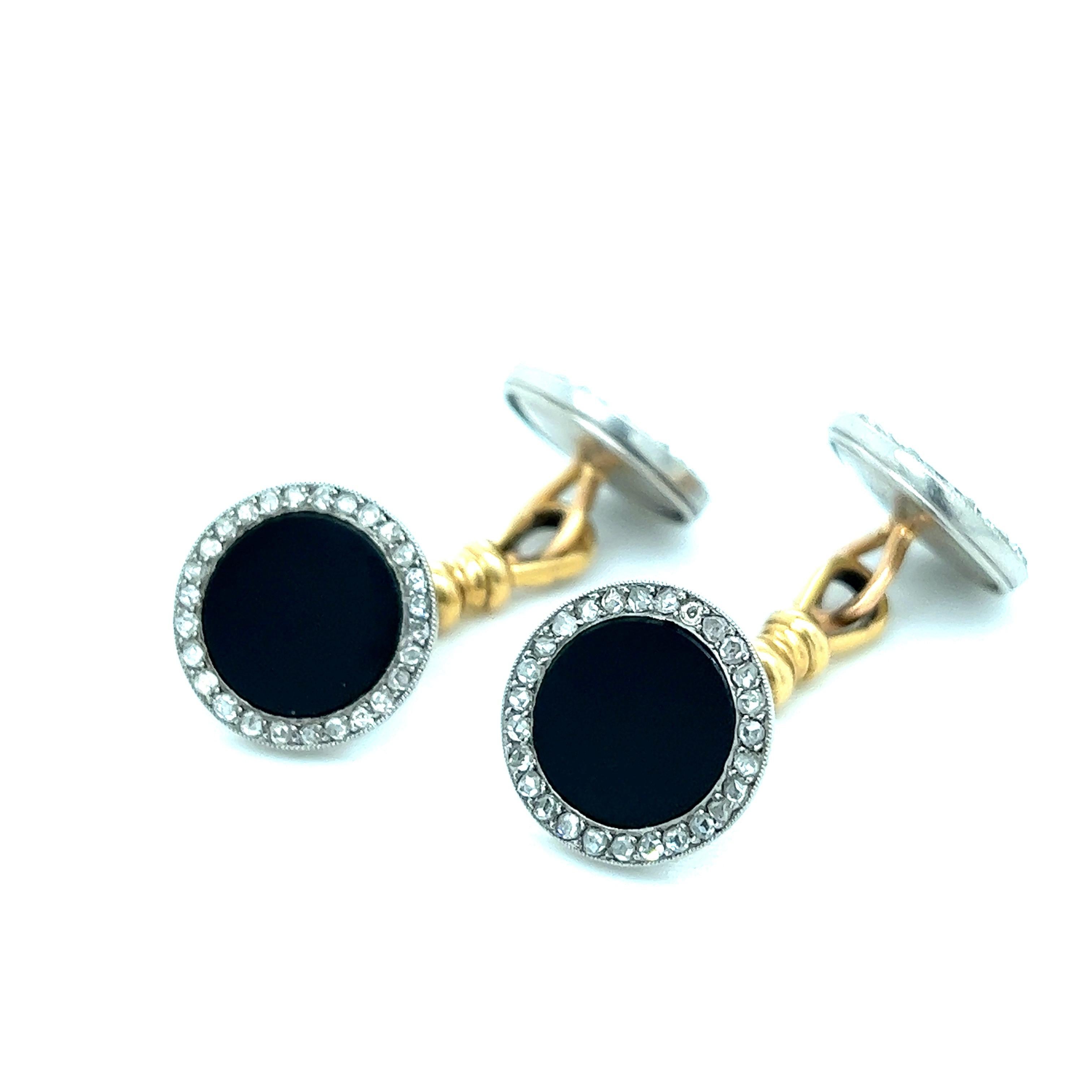 Cartier Black Onyx Diamond Cufflinks In Good Condition For Sale In New York, NY