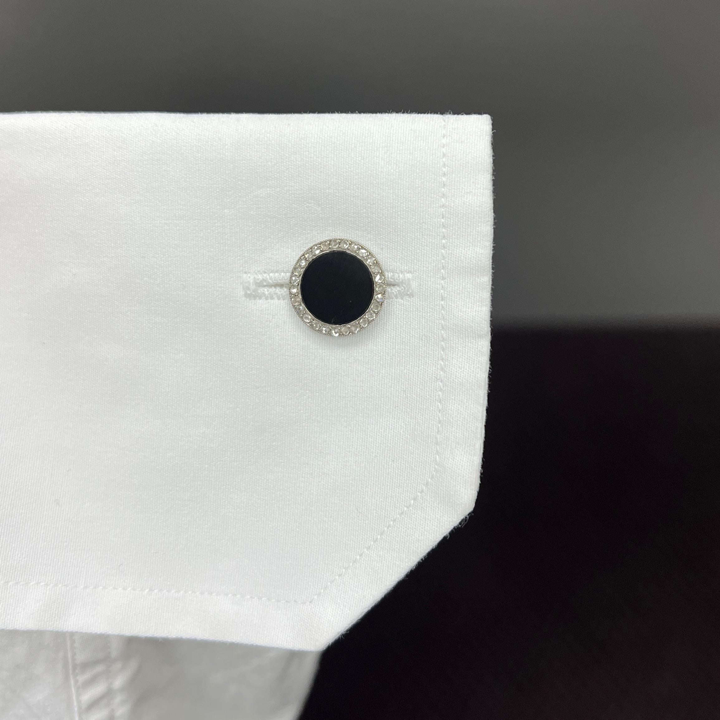 Cartier Black Onyx Diamond Cufflinks In Good Condition For Sale In New York, NY