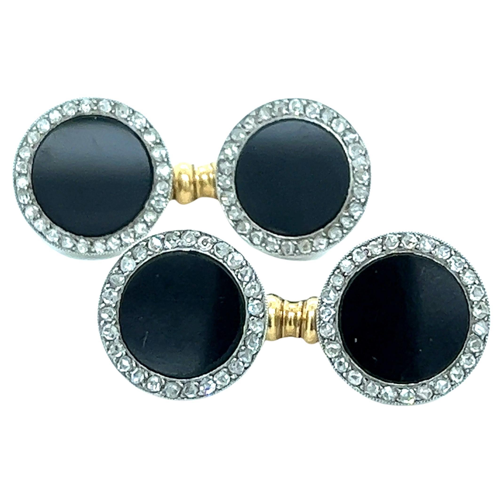 Cartier Black Onyx Diamond Cufflinks For Sale