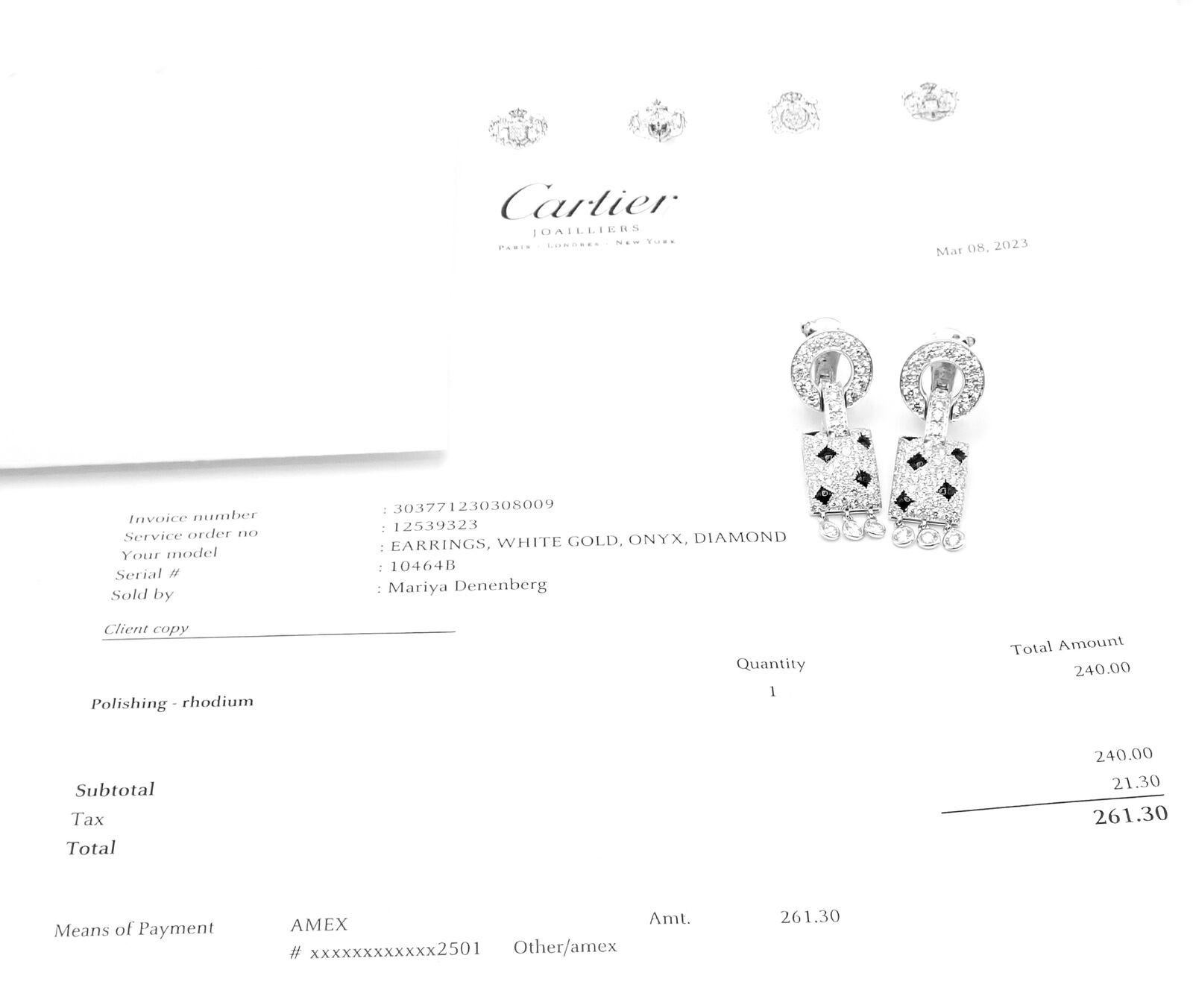 Boucles d'oreilles Panthère en Onyx Noir Diamant Or Cartier 5