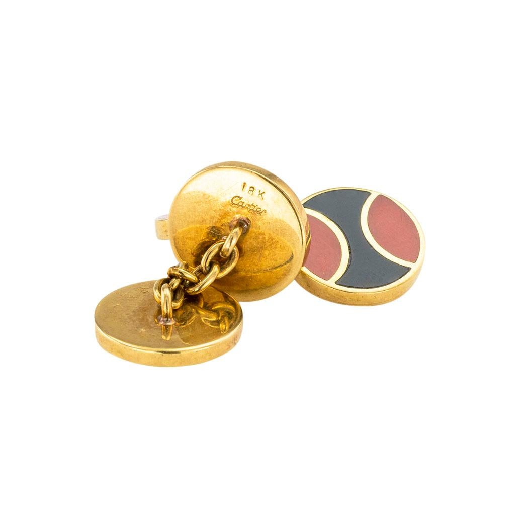 Mixed Cut Cartier Black Onyx Red Coral Yellow Gold Cufflinks