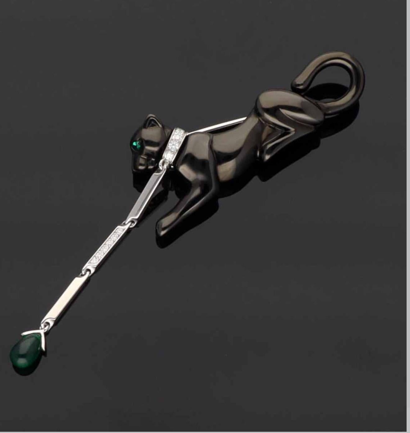 Cartier Black Panthere Diamond Emerald Black Finish 18K white gold Brooch For Sale 5