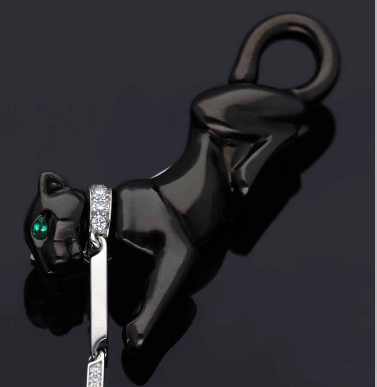 Cartier Black Panthere Diamond Emerald Black Finish 18K white gold Brooch For Sale 6