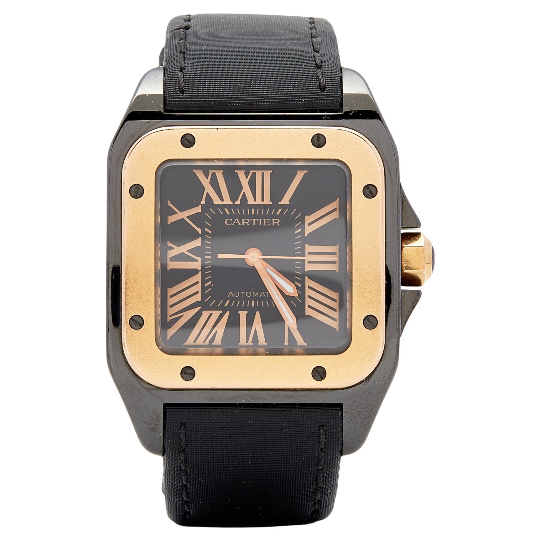 Cartier Black PVD Coated Stainless Steel 18K Rose Gold Santos Wristwatch 33MM