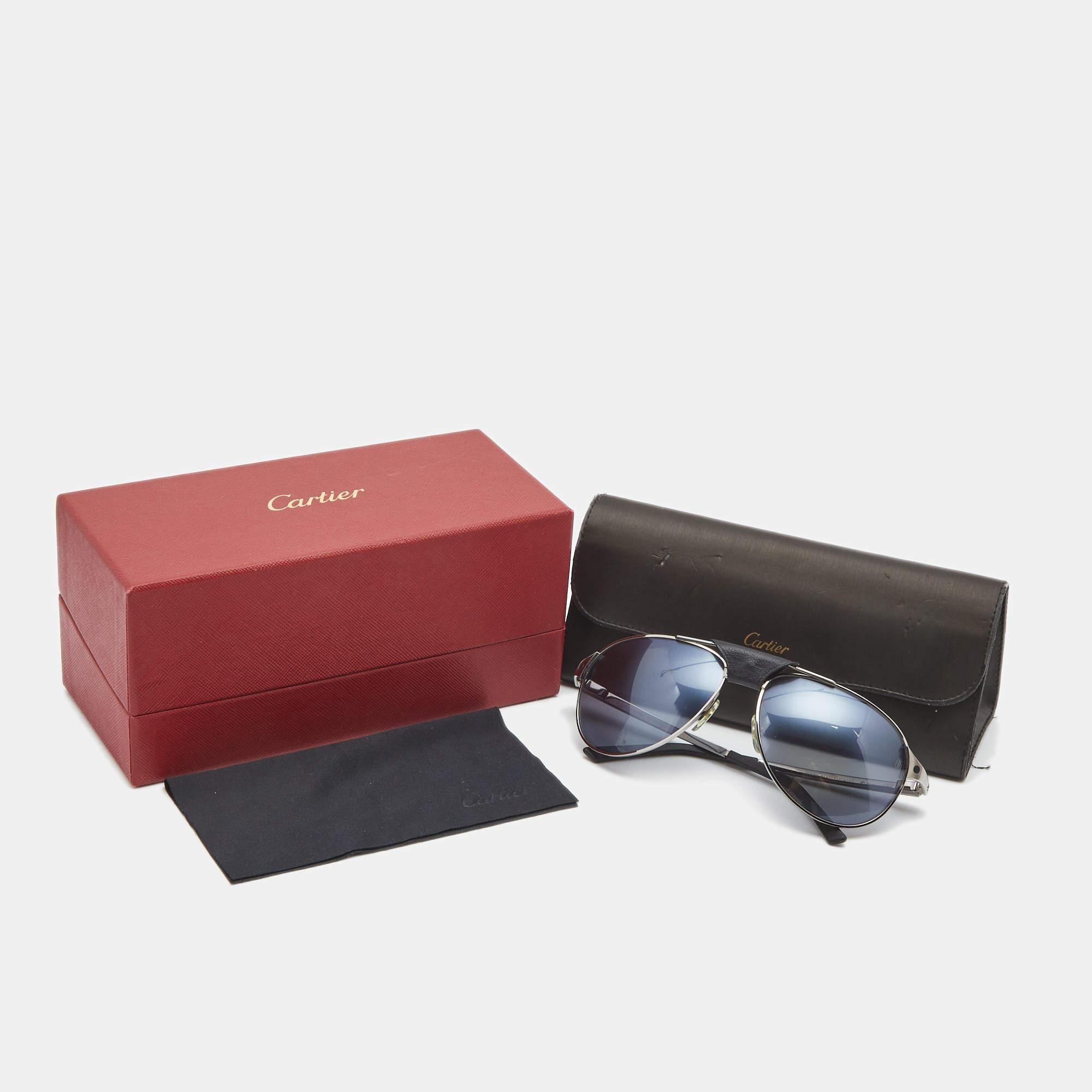 Cartier Black/Silver Santos de Cartier Aviator Sunglasses at 1stDibs ...