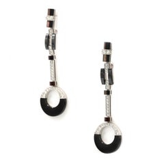 Cartier Black Silver White Gold Onyx Diamond Earrings
