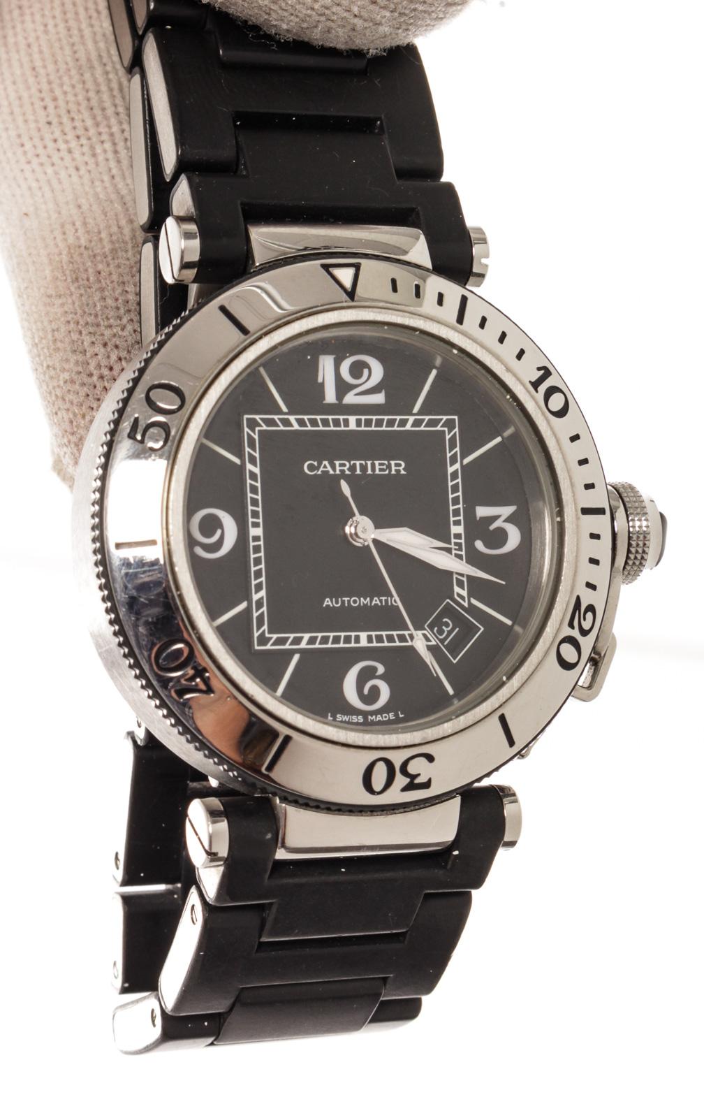 Women's Cartier Black SS Pasha 40mm Watch For Sale