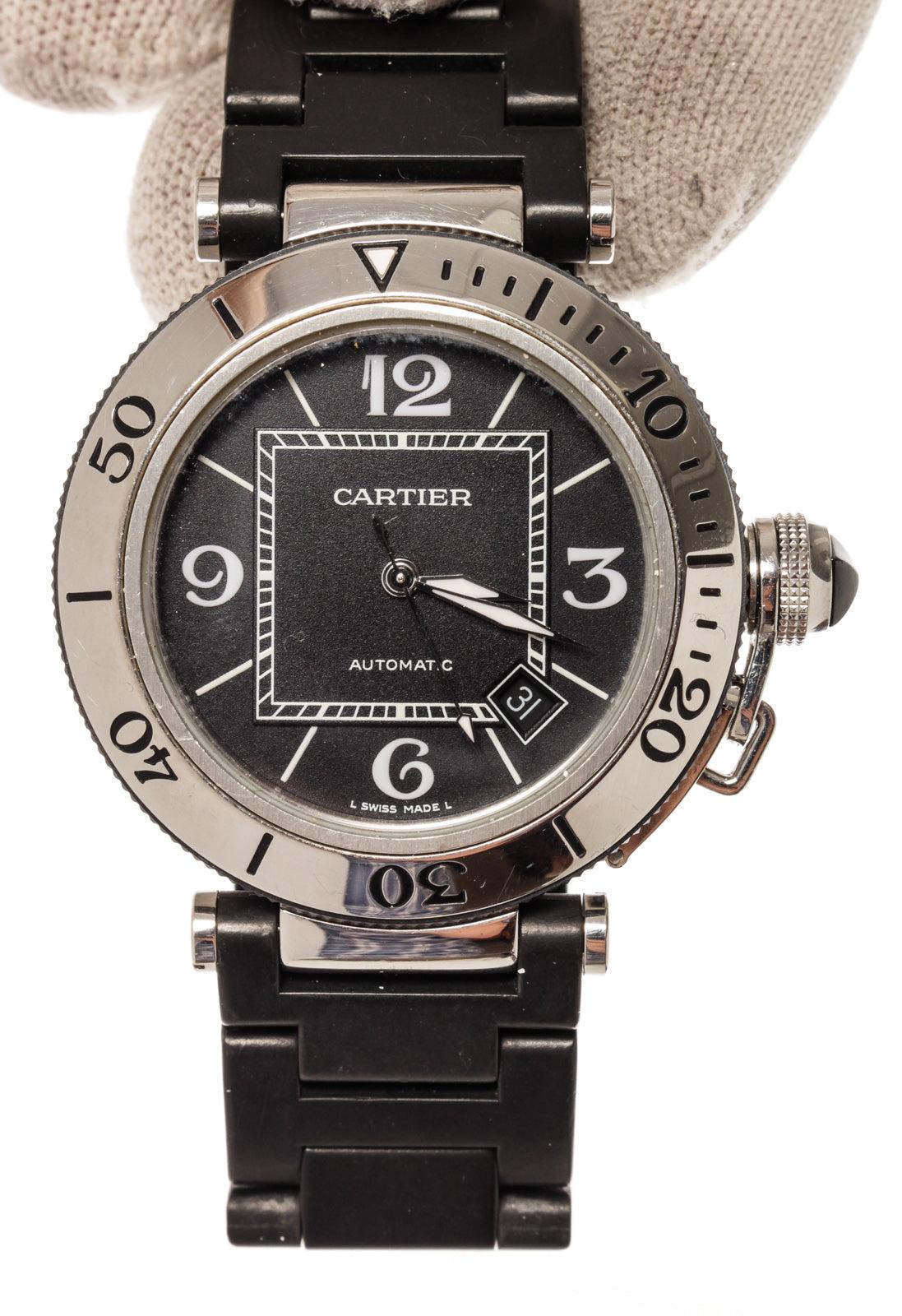 Cartier Black SS Pasha Watch In Good Condition For Sale In Irvine, CA