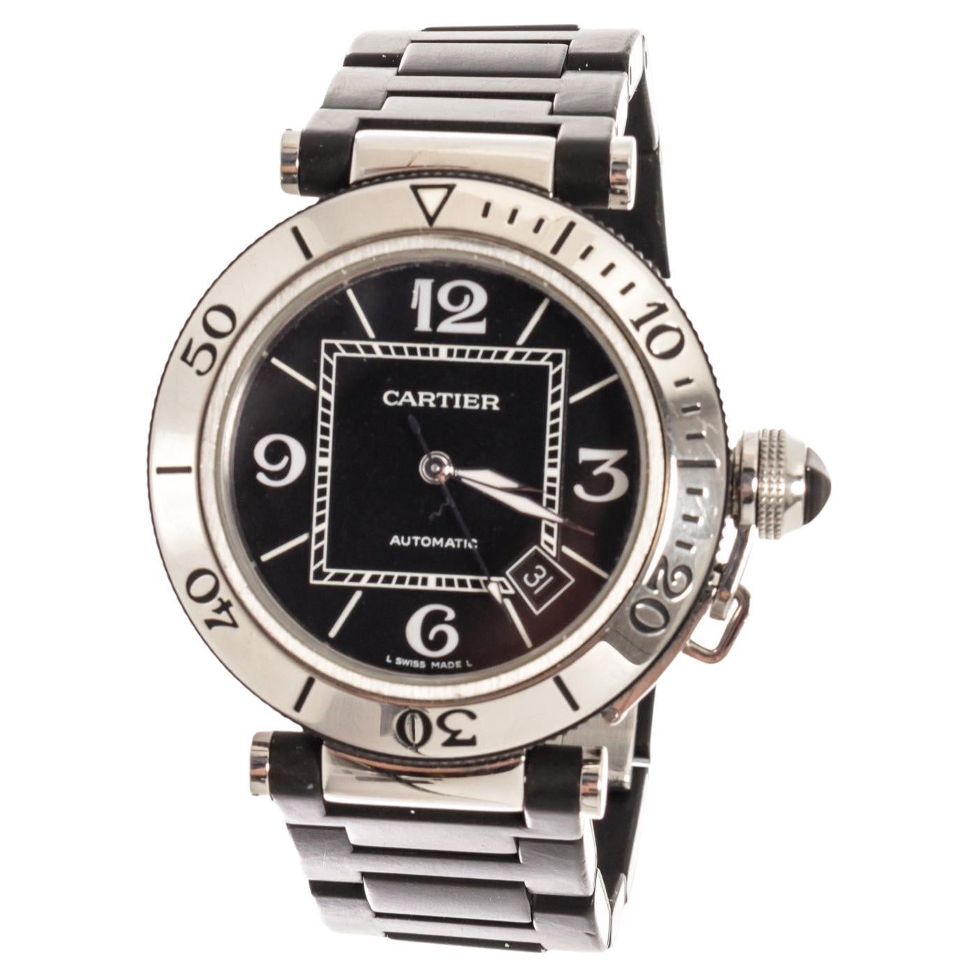 Cartier Black SS Pasha 40mm Watch For 