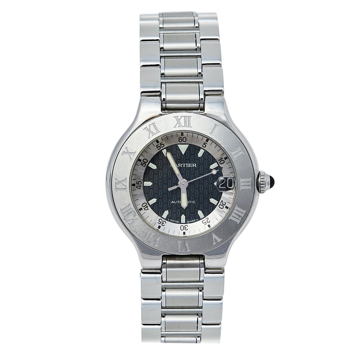 Cartier Black Stainless Steel Autoscaph 