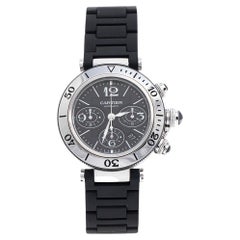 Cartier Black Stainless Steel Rubber Pasha Seatimer 2995 Men's Wristwatch 42 mm