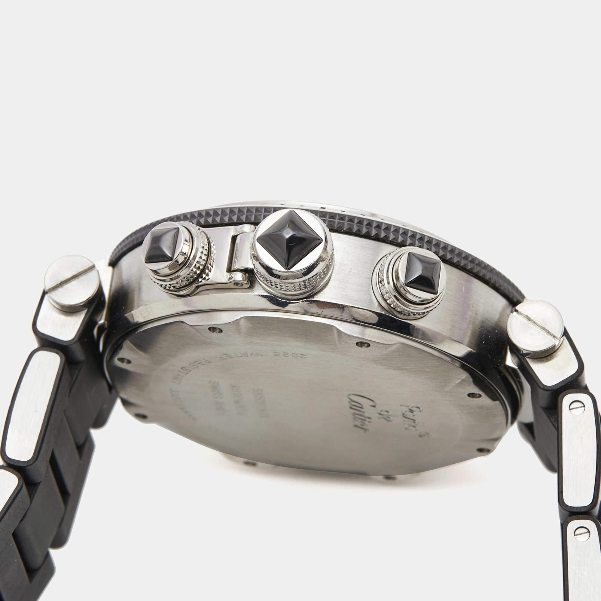 Cartier Black Stainless Steel Rubber Pasha Seatimer W31088U2 Men's Wristwatch 42 For Sale 4