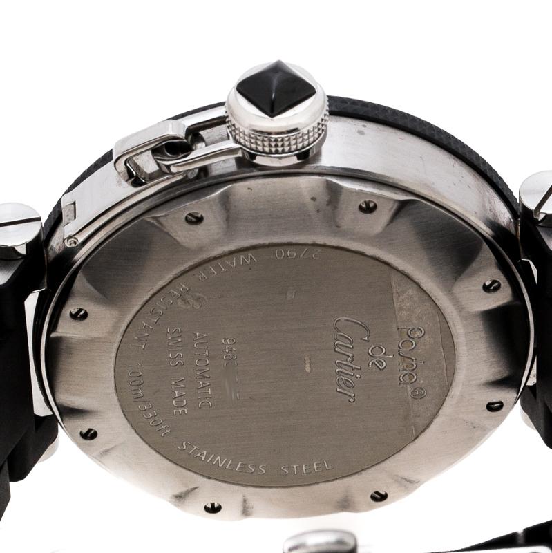 Contemporary Cartier Black Steel Rubber Pasha de Cartier 2790 Men's Wristwatch 40.50 mm