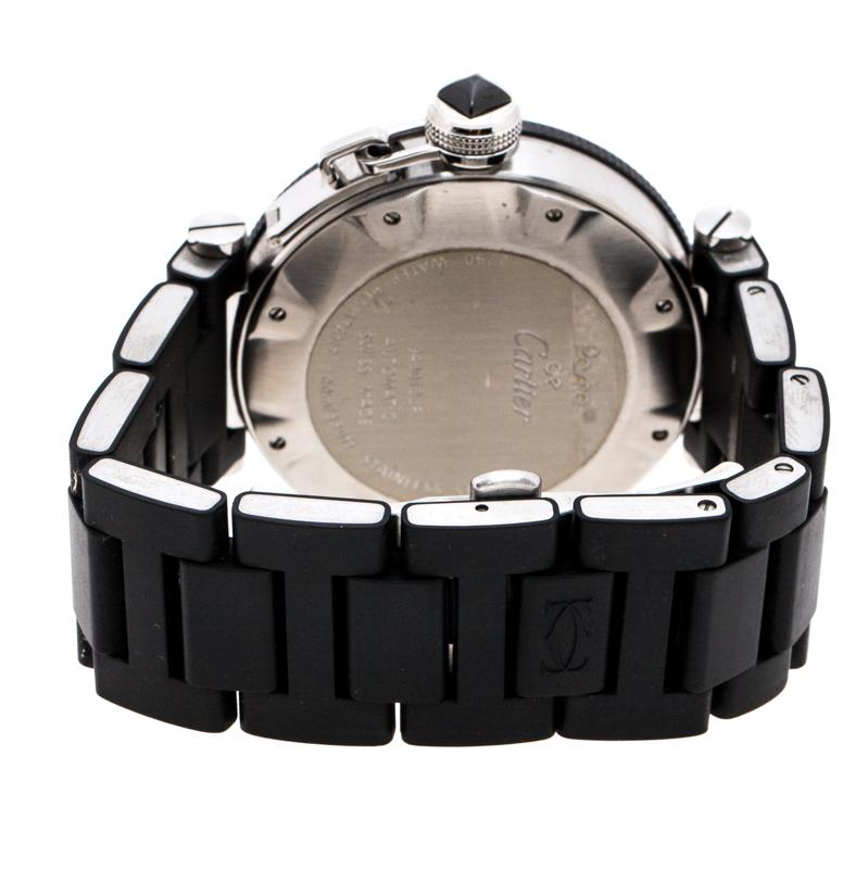 Cartier Black Steel Rubber Pasha de Cartier 2790 Men's Wristwatch 40.50 mm In Good Condition In Dubai, Al Qouz 2