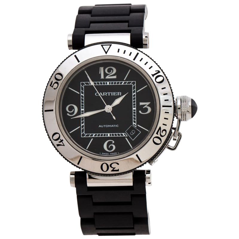 Cartier Black Steel Rubber Pasha de Cartier 2790 Men's Wristwatch 40.50 mm