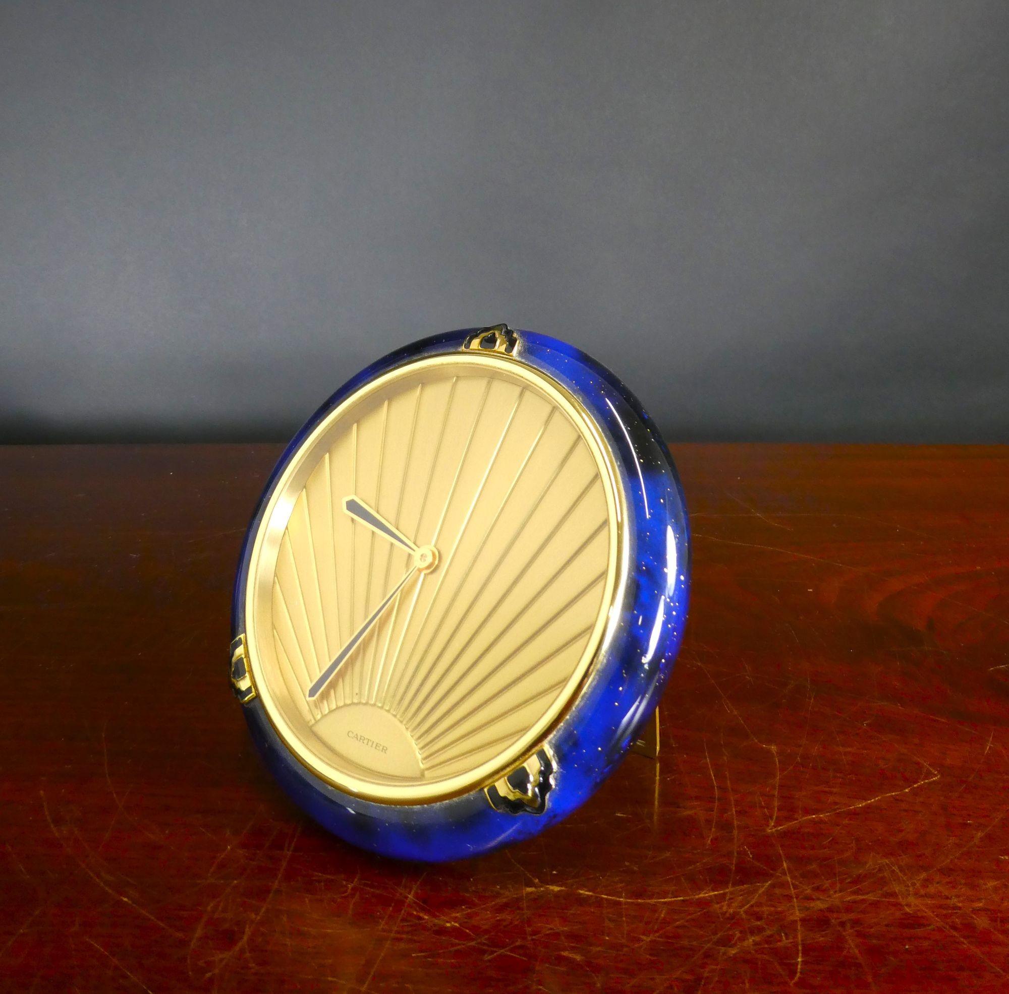 Swiss Cartier Blue Enamel Art Deco Style Desk Clock For Sale