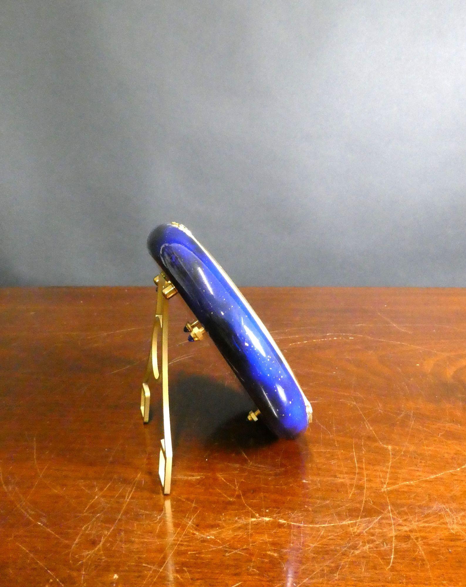 Brass Cartier Blue Enamel Art Deco Style Desk Clock For Sale