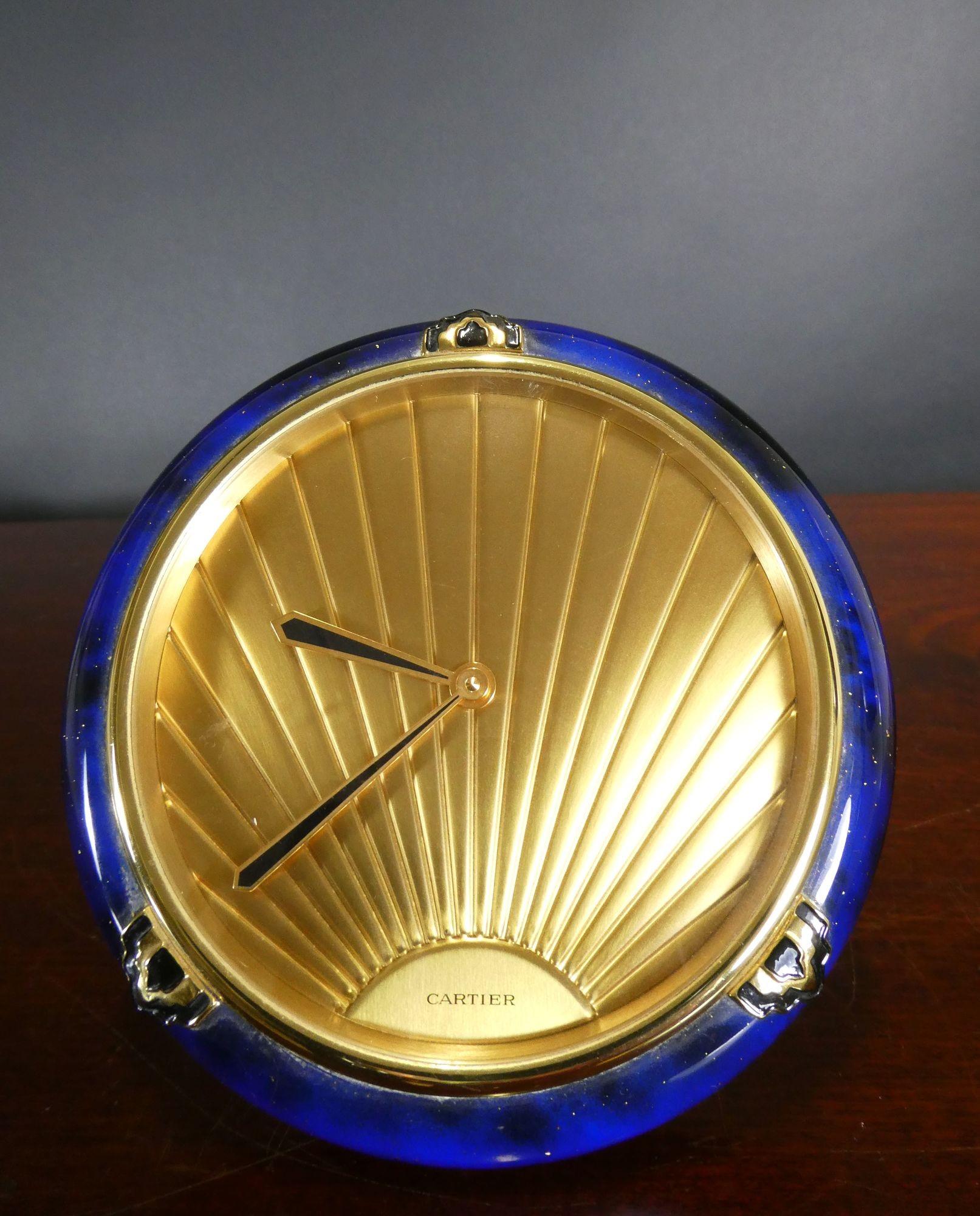 Cartier Blue Enamel Art Deco Style Desk Clock For Sale 1