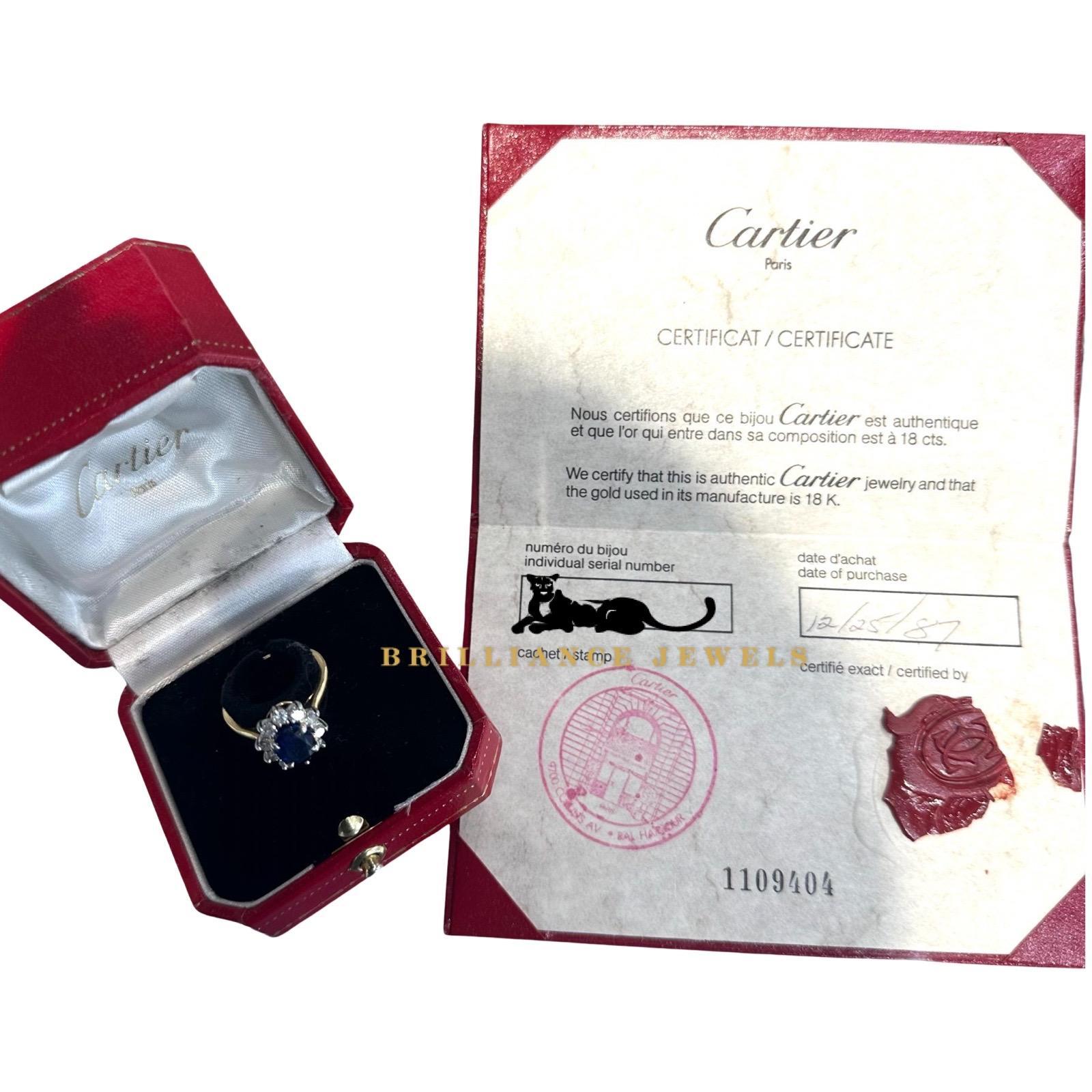 Women's Cartier Blue Sapphire Diamond Engagement Ring in 18k Yellow Gold & Platinum