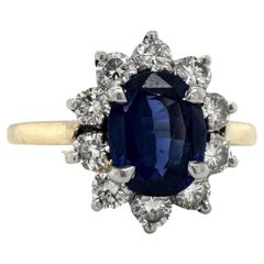 Cartier Blue Sapphire Diamond Engagement Ring in 18k Yellow Gold & Platinum