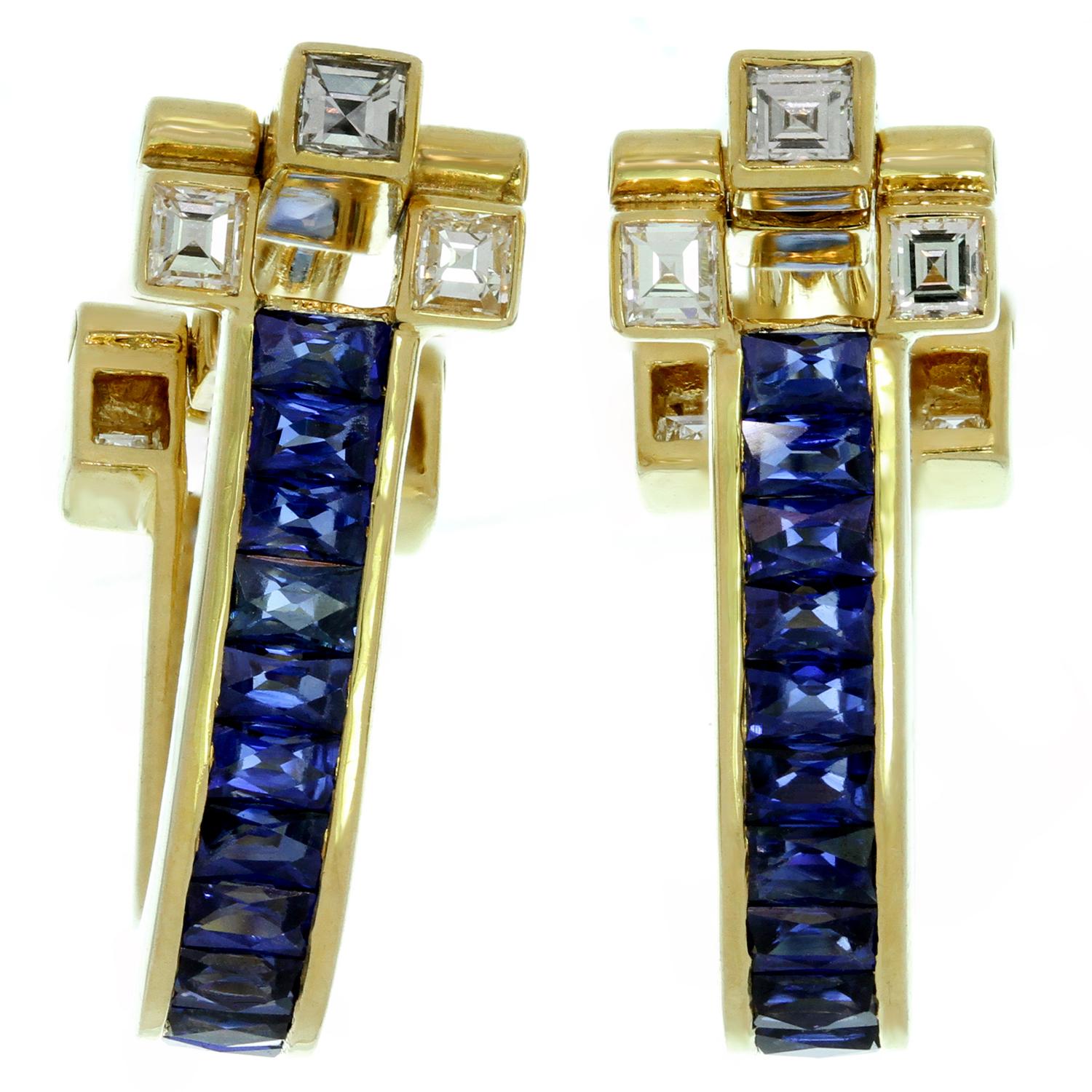 Cartier Blue Sapphire Diamond Yellow Gold Cufflinks