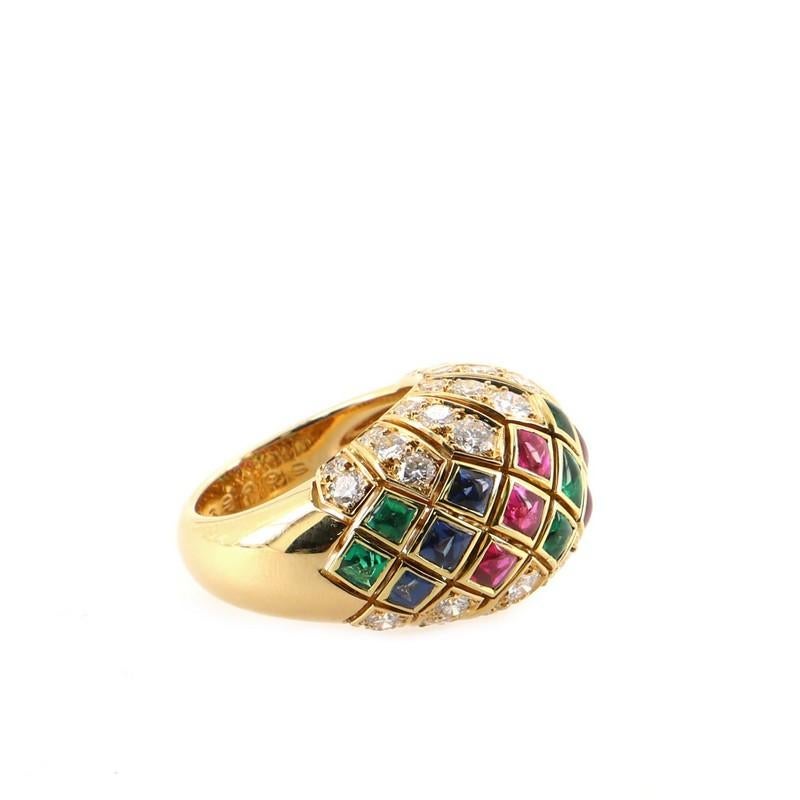 Cartier Bombe Ring 18K Yellow Gold with Diamonds, Rubies, Sapphires and E In Good Condition In New York, NY