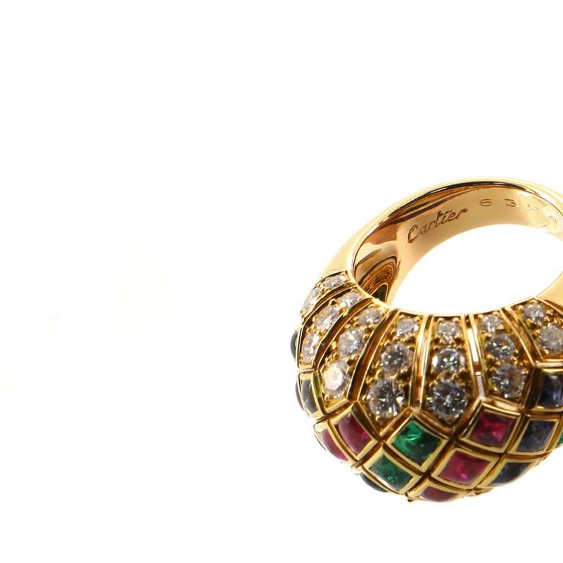 Women's or Men's Cartier Bombe Ring 18K Yellow Gold with Diamonds, Rubies, Sapphires and E