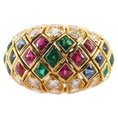 Cartier Bombe Ring 18K Yellow Gold with Diamonds, Rubies, Sapphires and E