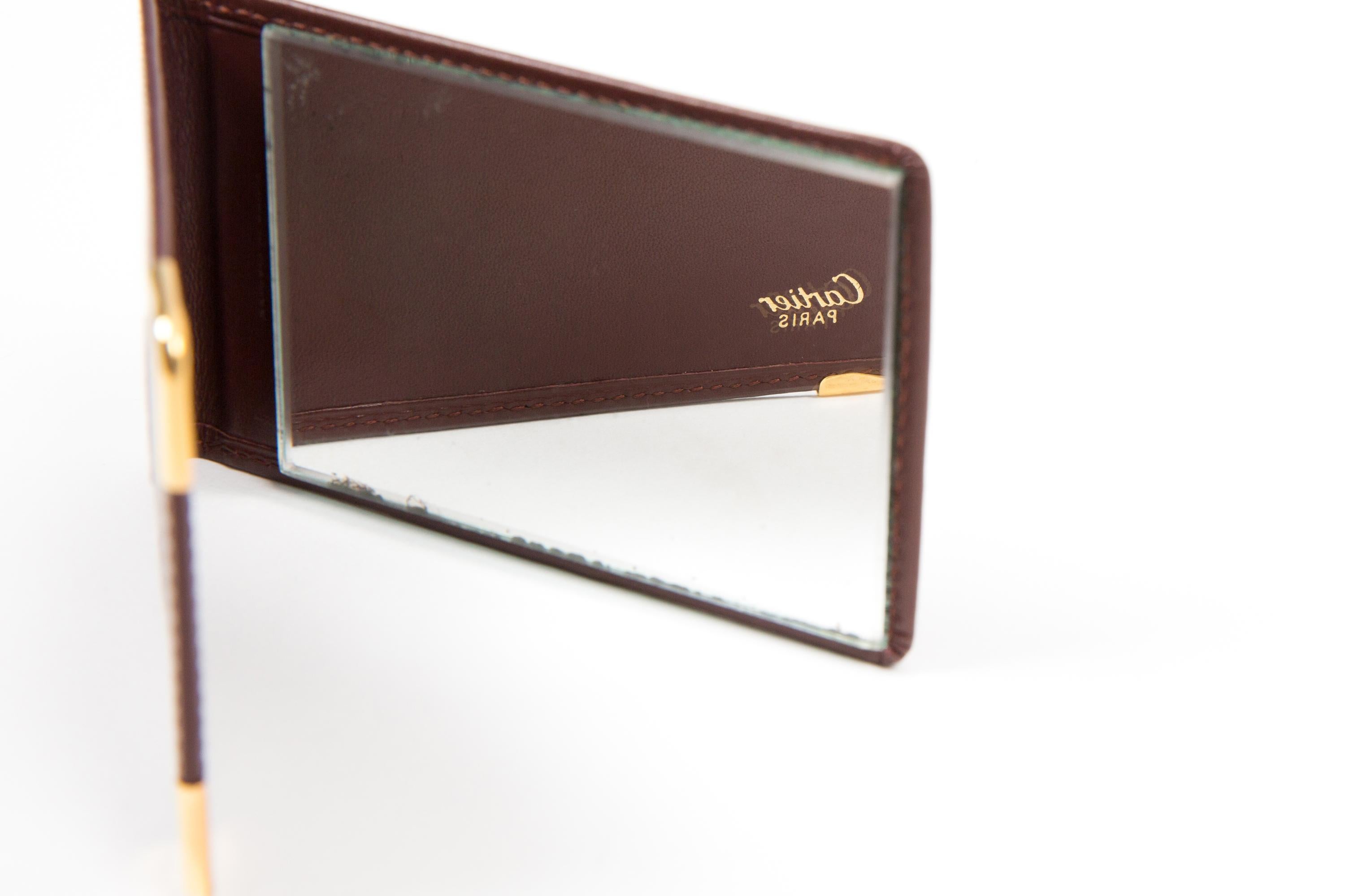 Women's or Men's Cartier Bordeaux Leather Bordeaux Pocket Mirror For Sale